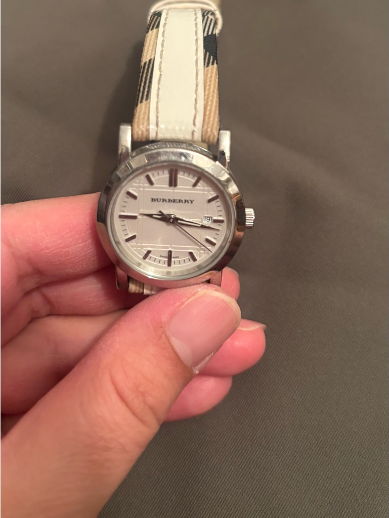 Burberry Silver Watch With Leather Strap